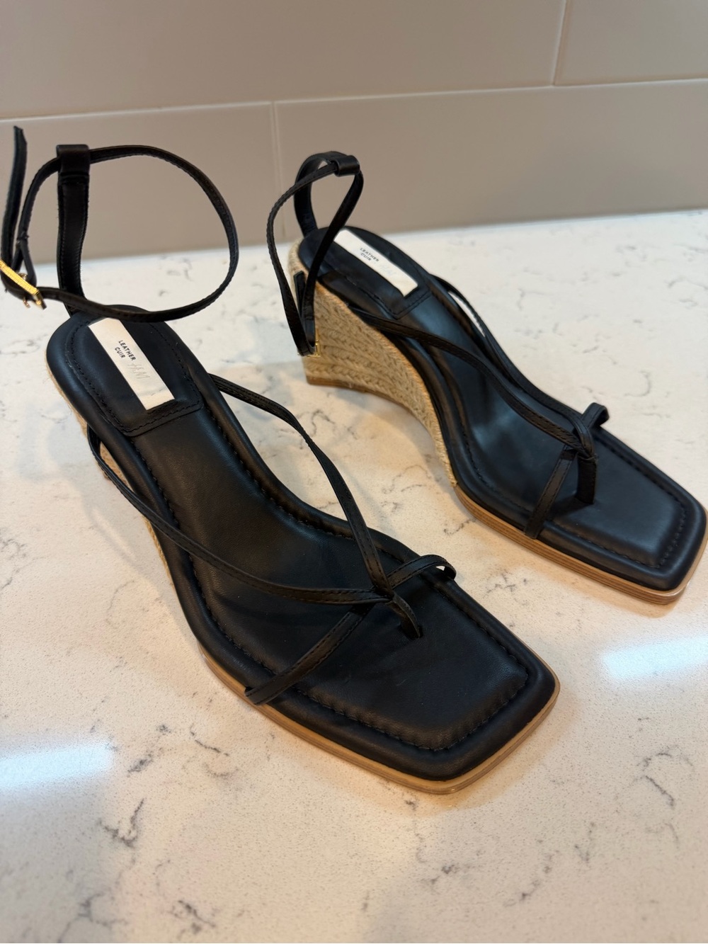 H&M Black Strappy Espadrille Wedge Sandals